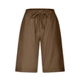 thumbnail image 3 of Jxximdong Cargo Shorts for Women, Casual Solid Side Pockets Pants Shorts Elastic Waist Pockets Daily Mid Long Lace Shorts, Brown Women's Casual Shorts, 3 of 6