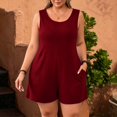 thumbnail image 2 of Women's Plus Size Jumpsuits Casual Sleeveless Short Overalls Pleated Front Rompers Summer Loose Fit One Piece Outfits with Pockets, 2 of 5