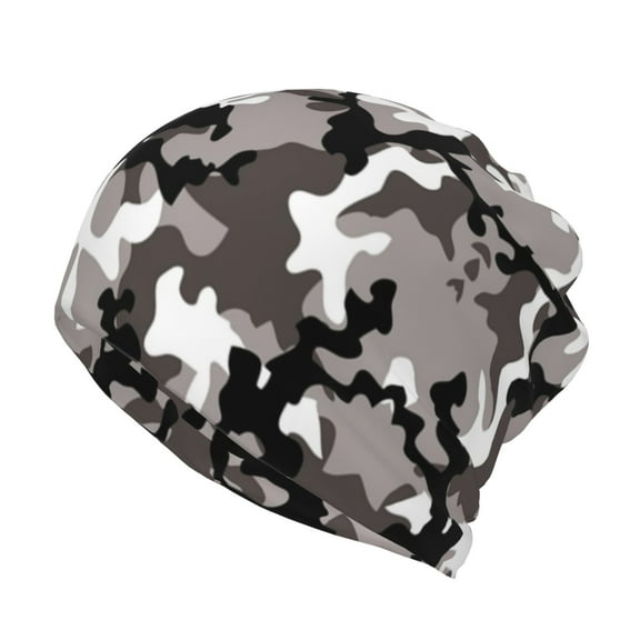 Women Gray Camouflage Slouchy Beanie Hat Stretch Turban Hats Headwear Caps Baggy Skull Sleep Scarf