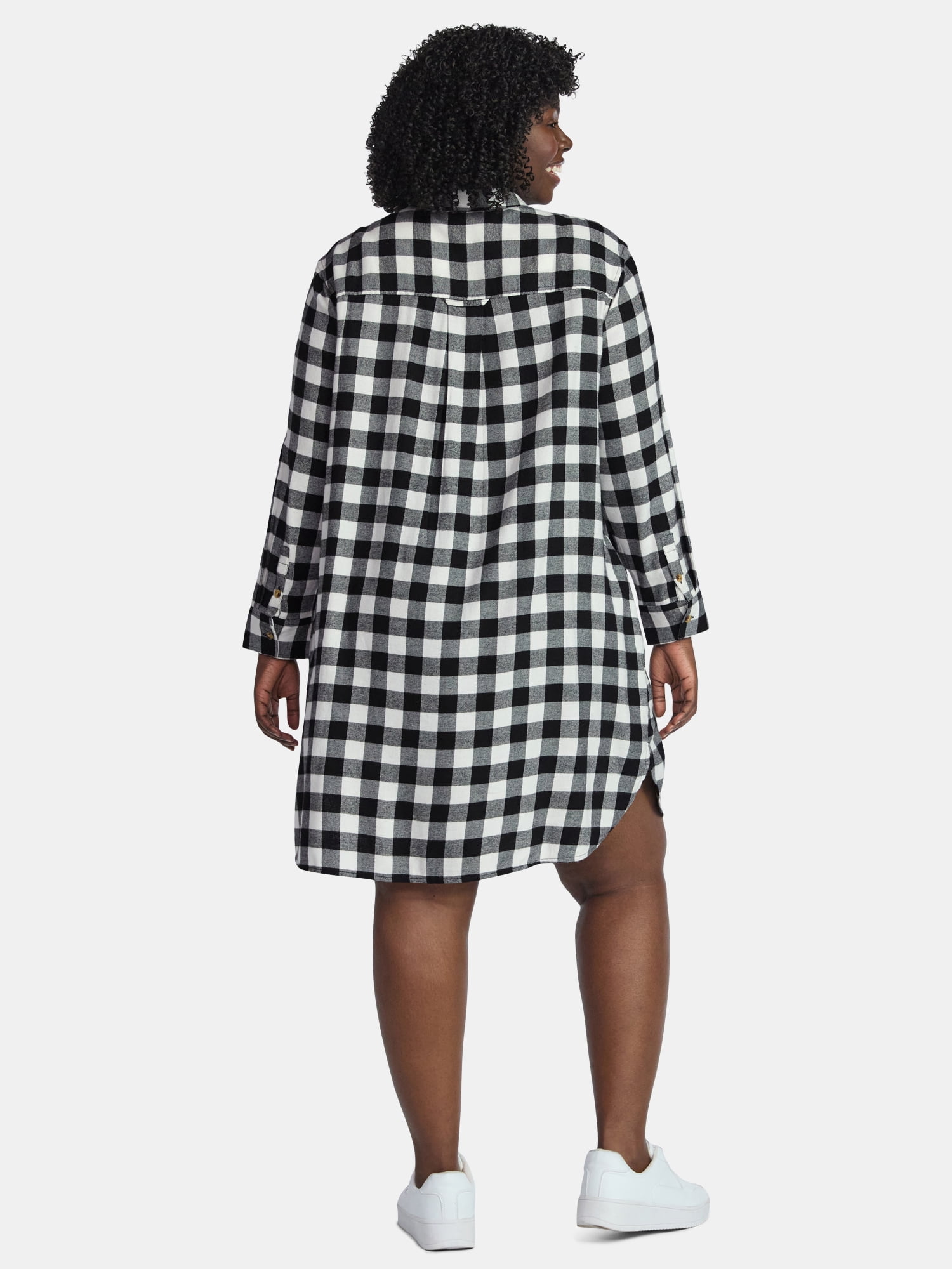 Terra & Sky Women's Plus Cotton Plaid Oversized Shirtdress, Sizes 0X-5X