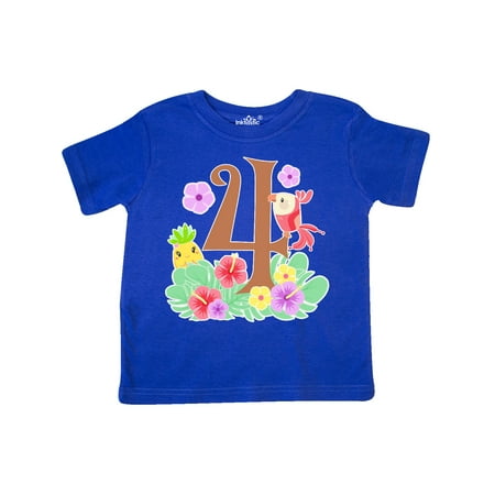 

Inktastic Tropical four birthday party parrot pineapple Gift Toddler Boy or Toddler Girl T-Shirt