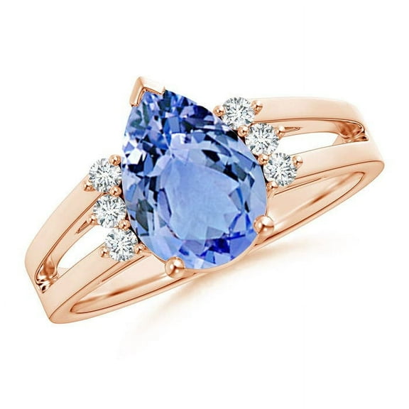 Angara Natural 1.95 Ct. Tanzanite with Diamond Classic Ring in 14K Rose Gold for Women (Ring Size: 7)