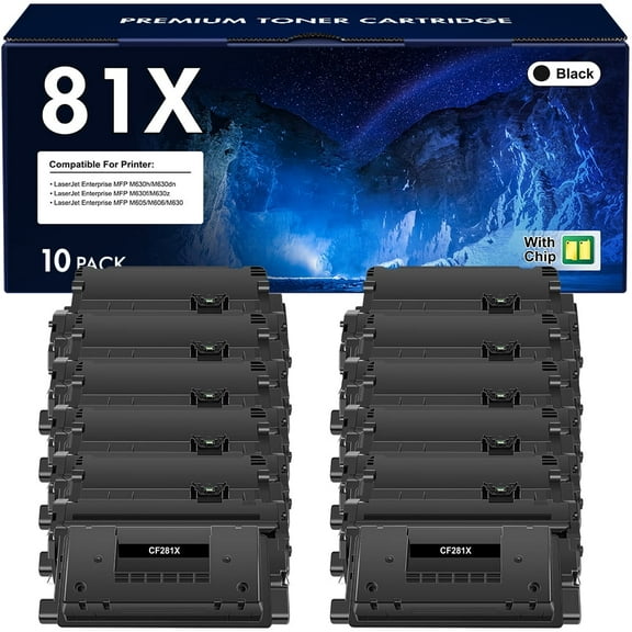 81X Toner Cartridge 10-Pack Compatible High Yield Toner for HP CF281X 81X CF281A 81A LaserJet Enterprise MFP M630 M604 M605 M606dn M630f Black