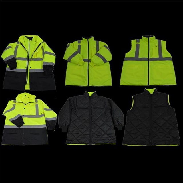 Petra Roc LBPJ6IN1-C3-5X Lime & Black Two Tone Waterproof 6-In-1 Parka Jacket Ansi Class 3 Light Weight Outer Jacket & Thermal Inner Inner Jacket Removable Hood, 5X