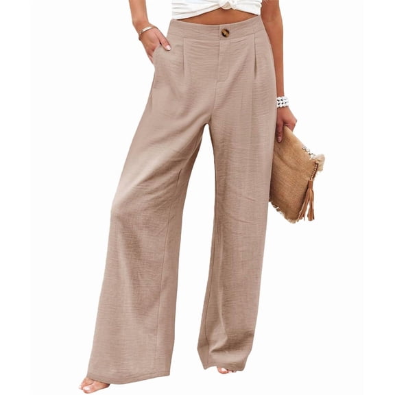 Women'S Pants Casual Button Up High Waisted Wide Leg Trousers Khaki S