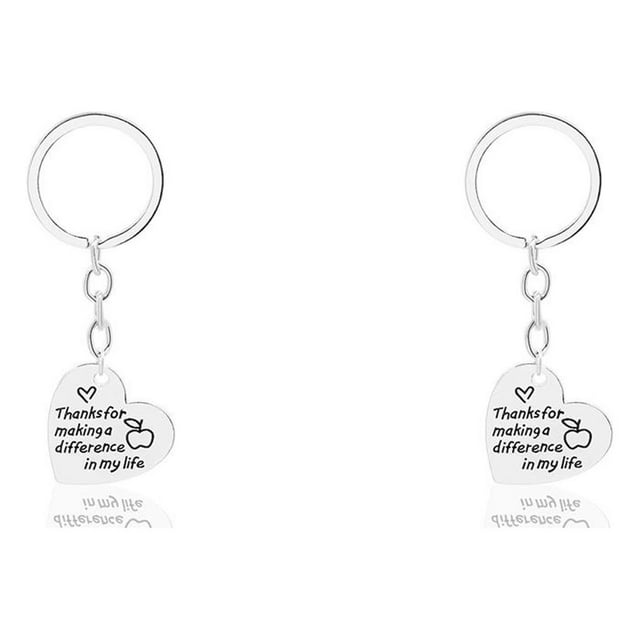 relayinert Teacher Keychain Heart-shape Key Chain Stainless Steel Charms Pendants D1270-1 2Set