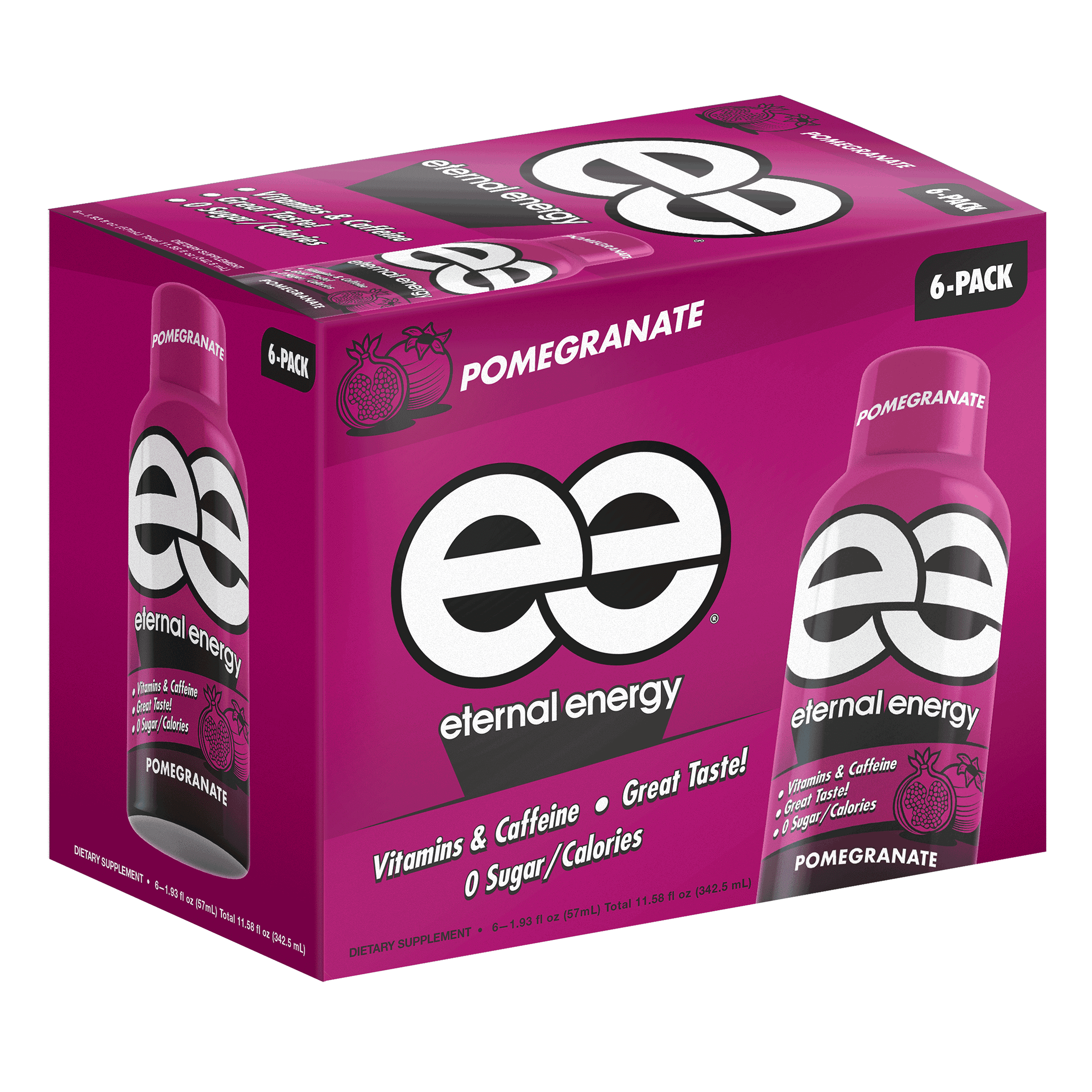 Eternal Energy Premium Energy Shot, Pomegranate, 1.93 fl oz, 6 Count