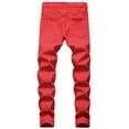 thumbnail image 2 of SWSMCLT Men's Stretch Straight Mid Rise Ripped Distressed Denim Trousers Slim Fit Jeans Chic Red 28, 2 of 4