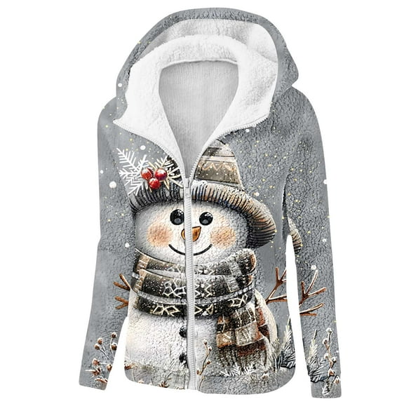 Womens Coats Christmas Printed Hooded Long Sleeved Loose Oversized Casual Sweatshirt,Coats for Women Multicolor S