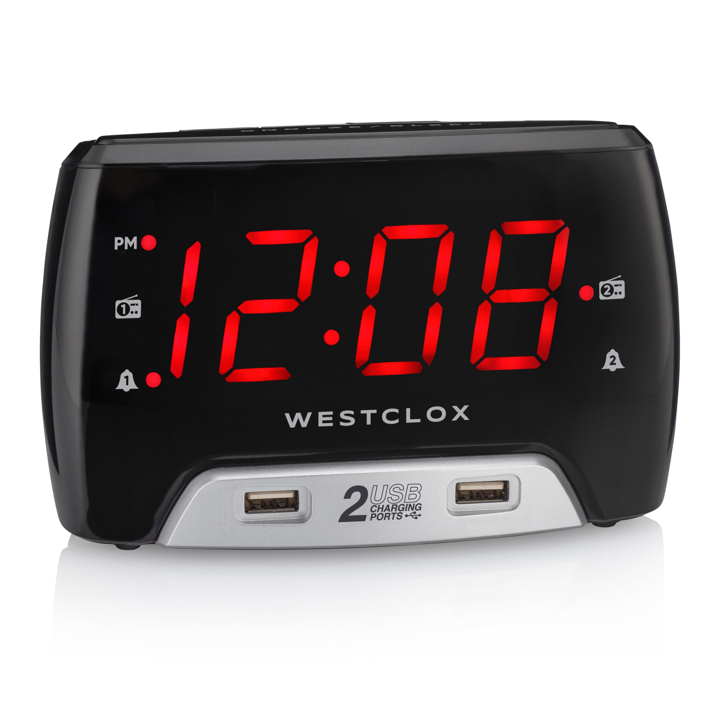 Westclox Large 1.4 Red LED Digital FM Clock Radio 2 USB Charging Port with Fast Charge  Model# 80227WM