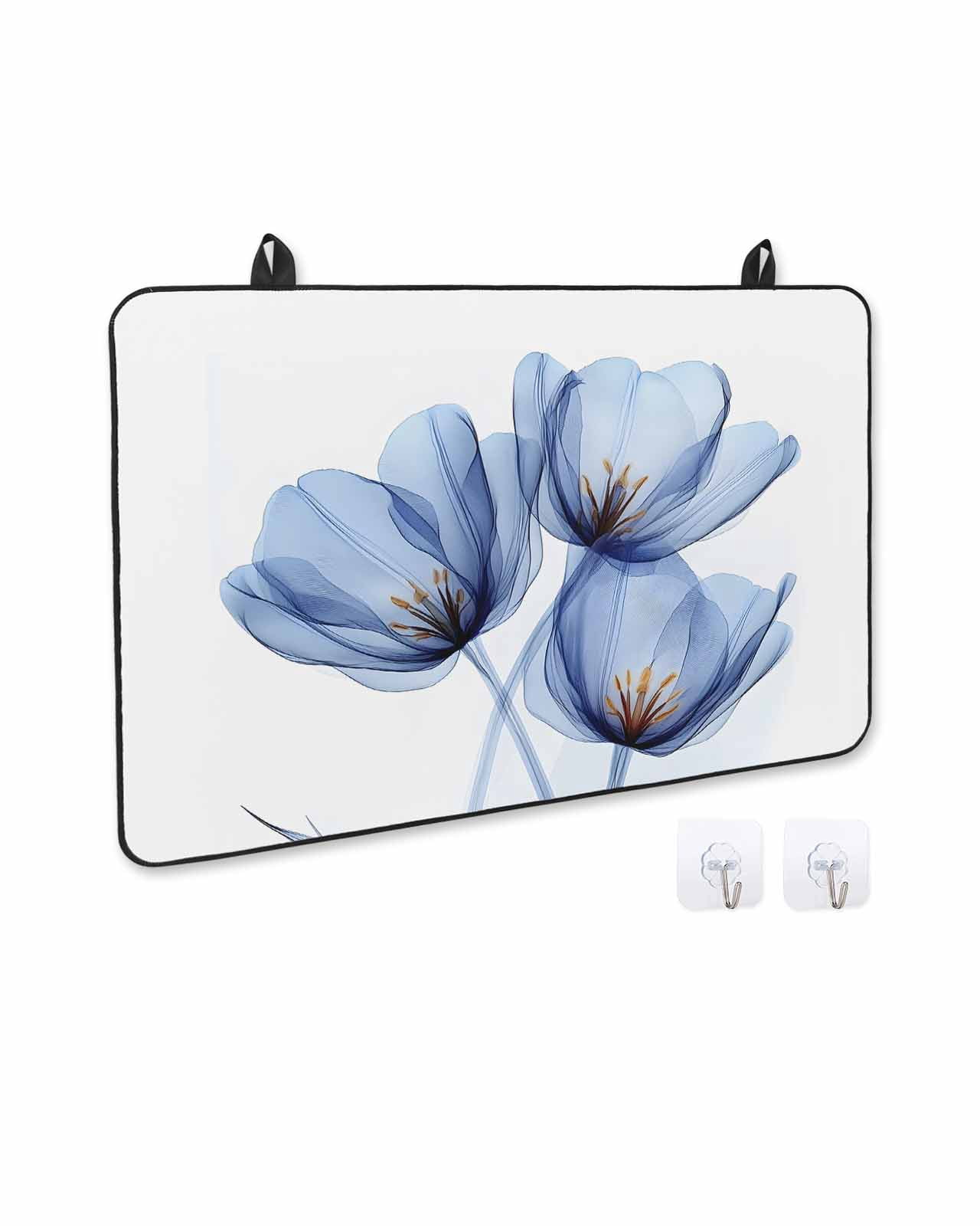 nqOlkjepod Large Induction Cooktop Protector Mat 36"x21", Light Blue Tulip Stove Top Covers for Electric Stove, Elegant Modern Rustic Botanical Floral Stove Burner Cover Mats, Glass Top Stove Cover