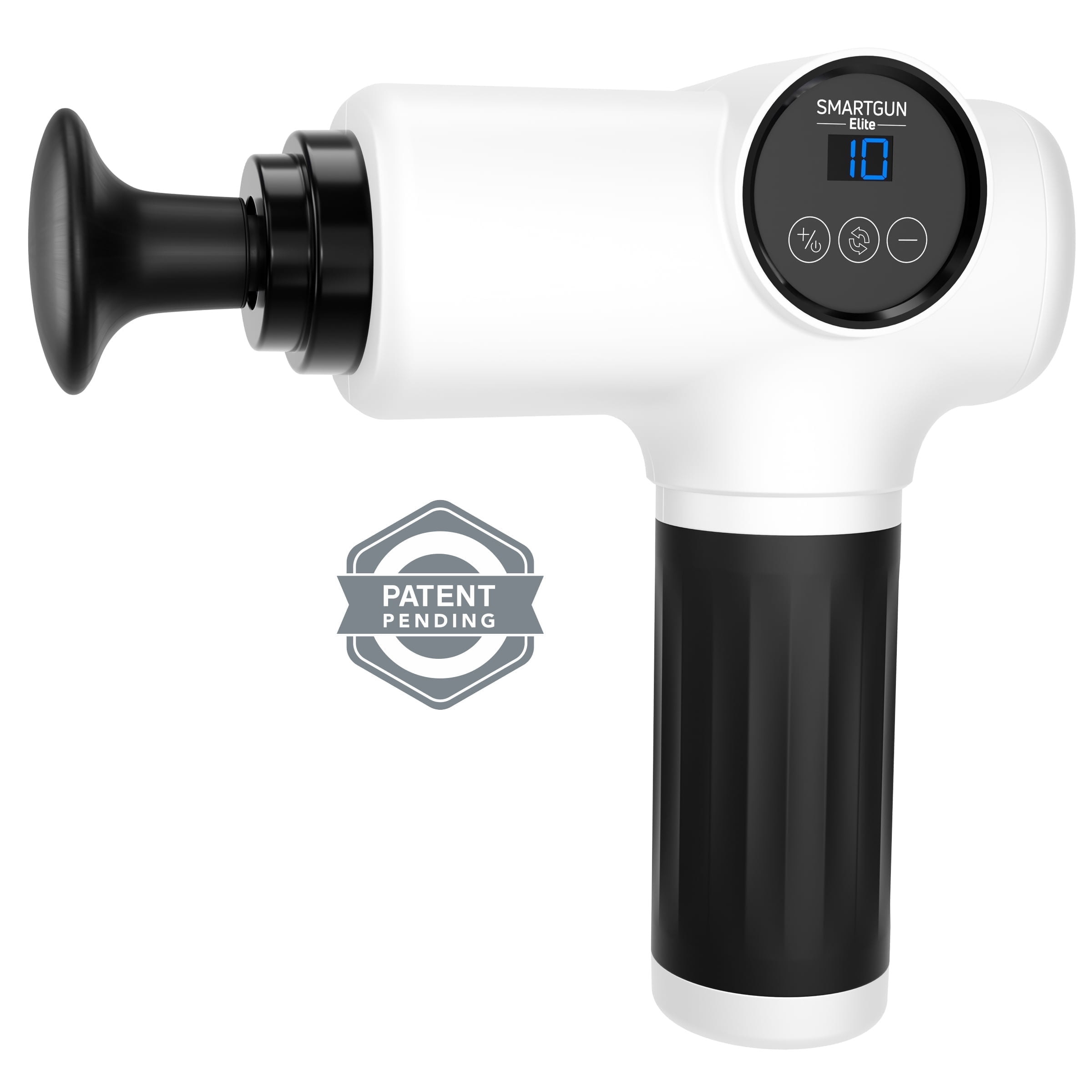 Spa Sciences SMARTGUN Elite Massage Gun, Pro Therapeutic with 4 Heads and Carrying Case, 10 Speed, Rechargable, White