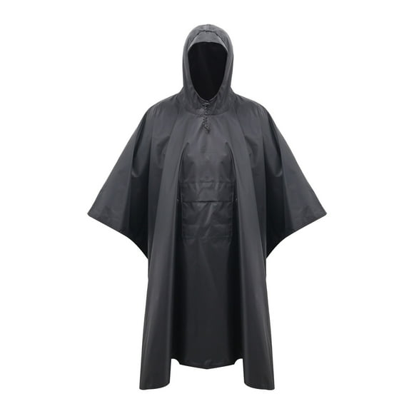 MIASHUI Rain Ponchos for Adults Drawstring Hood Rain Poncho Emergency Raincoats Waterproof,Black,One Size