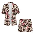thumbnail image 4 of FKEKYI Leopard Pink Flower Print 2 Piece Short Set for Women Summer Shirt Top & Shorts with Elastic Waist Soft Casual Loungewear Resort Wear Ladies Vacation Outfits, S, 4 of 7
