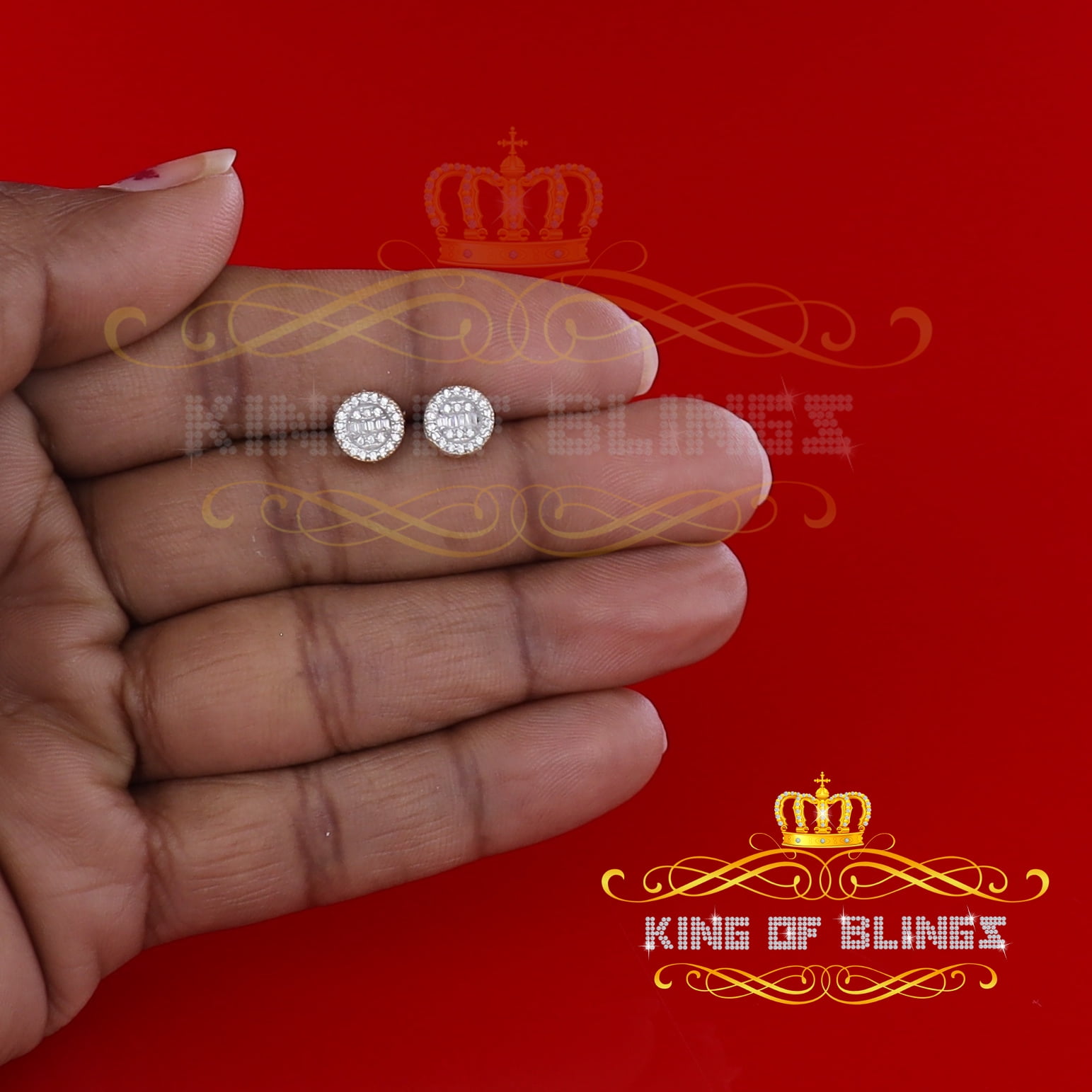 King of Bling's VVS 'D' 1.00ct Moissanite Men's/Womens 925 Silver Yellow Round Stud Earrings