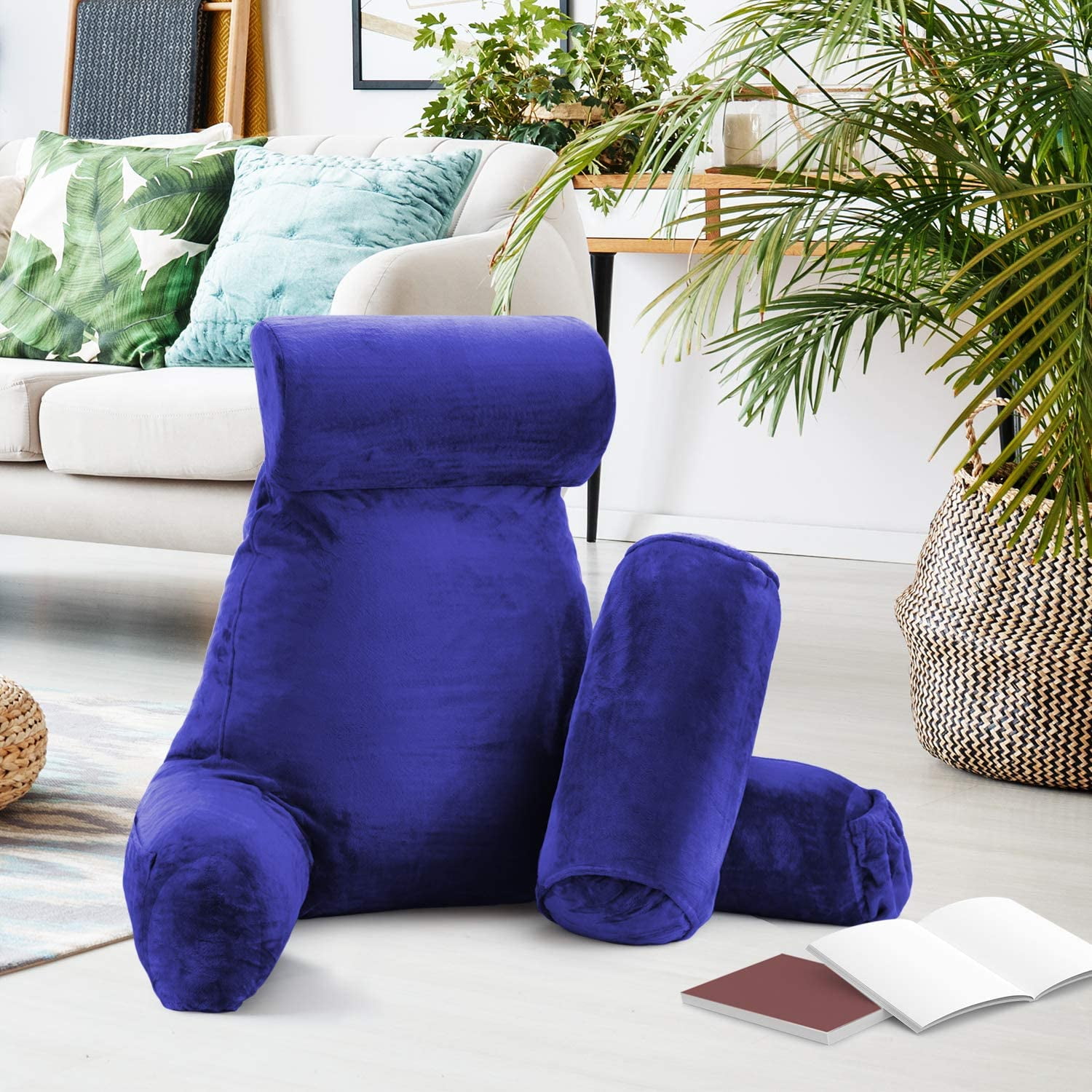 Nestl Reading Pillow Extra Large Comfortable Bed Rest Pillow with Arms Premium Shredded Memory Foam TV Pillow Detachable Neck Roll Lumbar