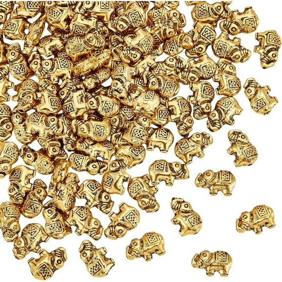 1 Set About 100Pcs Elephant Beads Metal Spacer Beads Lucky Beads Antique Golden Loose Spacer Beads Animal Beads Alloy Beads Tibetan Style Beads for Jewelry Making Bracelet Necklaces DIY Crafts