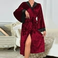 thumbnail image 2 of Tnhcen Women's Long Sleeve Lace Trim Velvet Sleepwear Dress - Solid Color Long Robe Pajamas Home Wear with Belt Plus Size (S-L), 2 of 6