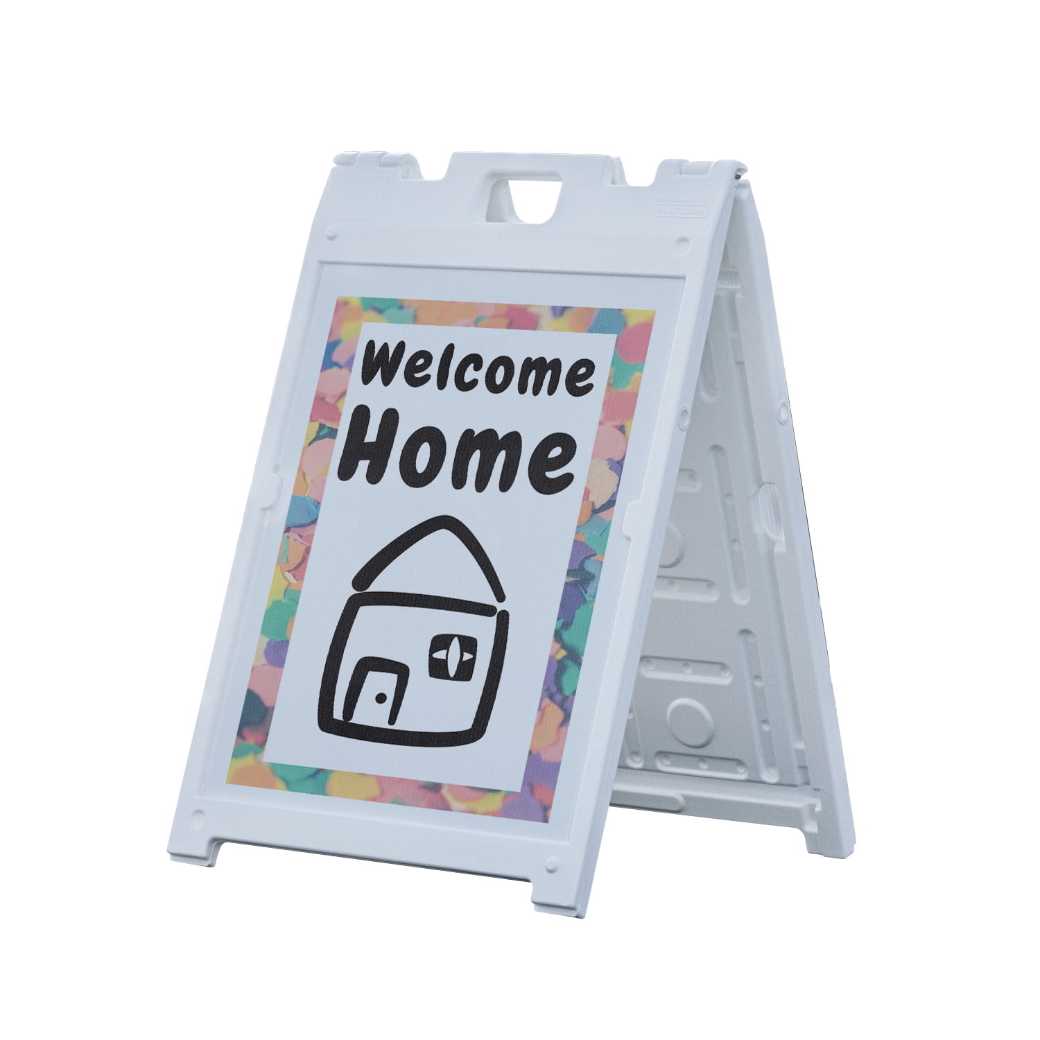 Welcome Home 18 x 24 Double Sided A-Frame Sidewalk Sign Includes 2 Plastic Inserts | Foldable Portable White Signicade Sandwich Board | Family Messaging Bold Display Durable Design