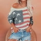 thumbnail image 1 of Ailaofu Women Amrican Flag Sweater Top Sleeve Off Shoulder Loose Knitted Shirt Vintage Knitwear, 1 of 2