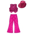 thumbnail image 4 of iiniim Kids Girls Sequins Hip Hop Jazz Dance Vest Tops with Flared Pants and Hat Modern Dancewear Hot Pink 170, 4 of 5