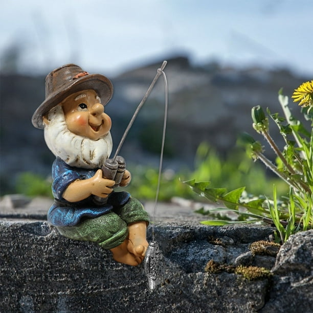 Fishing Gnome Garden Gnome Statue Ornament for Lawn Yard Balcony Porch  Patio Home Indoor Outdoor Decorations