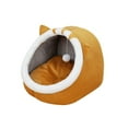 thumbnail image 2 of Cat Beds for Indoor Cats - Cat -Shaped Cat Cave Bed with Hanging Toy,Super Soft Calming Pet Bed for Kitten&Puppy,Small Dog,Warm Plush&Machine Washable Cotton Pad,Cat Hideaway （Yellow）, 2 of 6