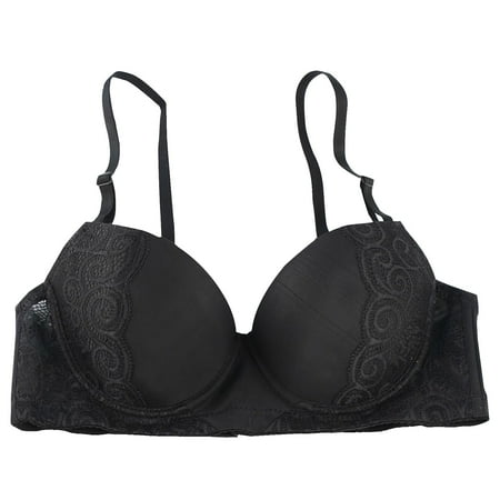 

CLZOUD Wide Strap Bras for Women Black Women Breathable Bra Lace Underwear Push Up Beautiful Back Push Up Steel Ring Bra M
