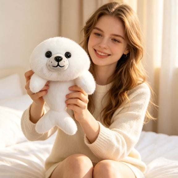 Seal Plush, White Seal Stuffed Animal, Mini Stuffed Animals, Soft Seal Stuffed Animal, 9X2X2 Inch Small Sized Cuddly Plush Ocean Figure for Everyday Play and Display