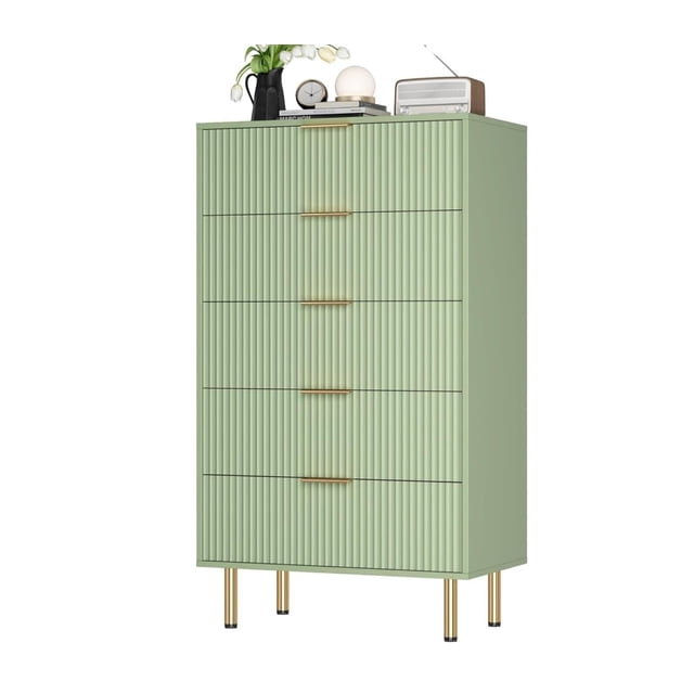 Yeshouse Cómoda de 5 cajones, cómoda estriada para dormitorio, cómoda alta de 121 cm, cómoda alta de madera con tirador de metal para armario, sala de estar, recibidor