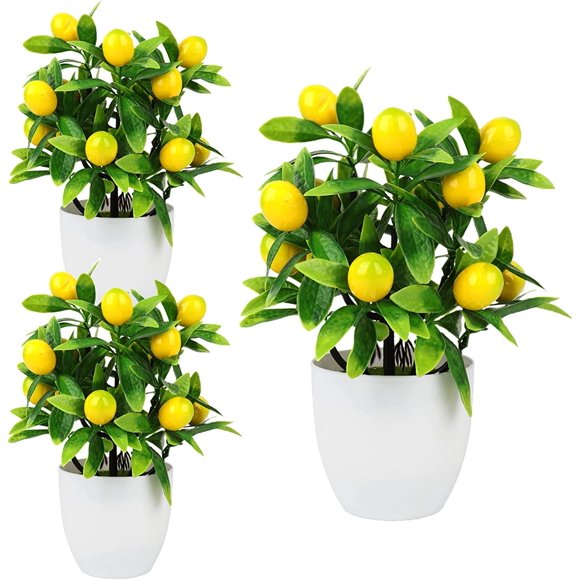 HSHDLDF 3 Pcs Artificial Lemon Tree, Mini Potted Plants Tree Bonsai Fake Green Pot in Pots for Home Office Decor, 3.78 x 9.45inch, Yellow,green