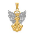 thumbnail image 1 of 14k Or Jaune Solide Poli Dos Ouvert Texturé Dos et Rhodium Filigrane Religieux Gardien Ange Pendentif Collier Moi, 1 of 3