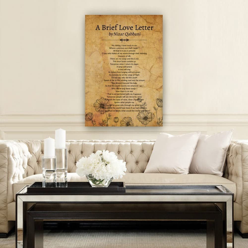 A Brief Love Letter Poem Wall Art Nizar Qabbani Quotes Wall Art Poetry ...