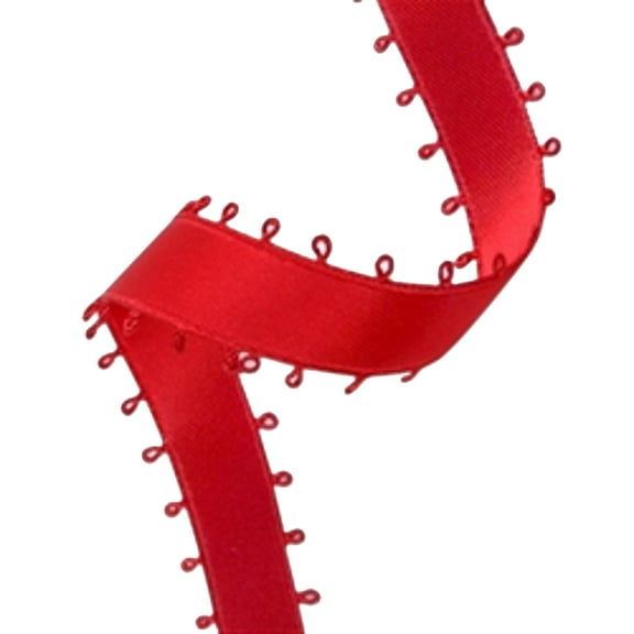 3/8" Double Face Satin Picot Ribbon Feather Edge 50 Yds - Red