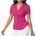 thumbnail image 2 of Xuyuer Women's Lace Patchwork Short Sleeve Blouse, Button V-Neck Casual Fashion Top Solid Color Shirt, 2 of 6