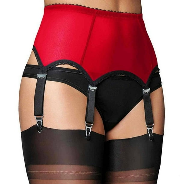 XmhyTop Cinturón de Liguero Mujer, Cintura Alta en Malla Vintage con Tirantes Ajustables y Clip Metal, Sin calcetines y bragas,El estilo A,Talla M Rojo
