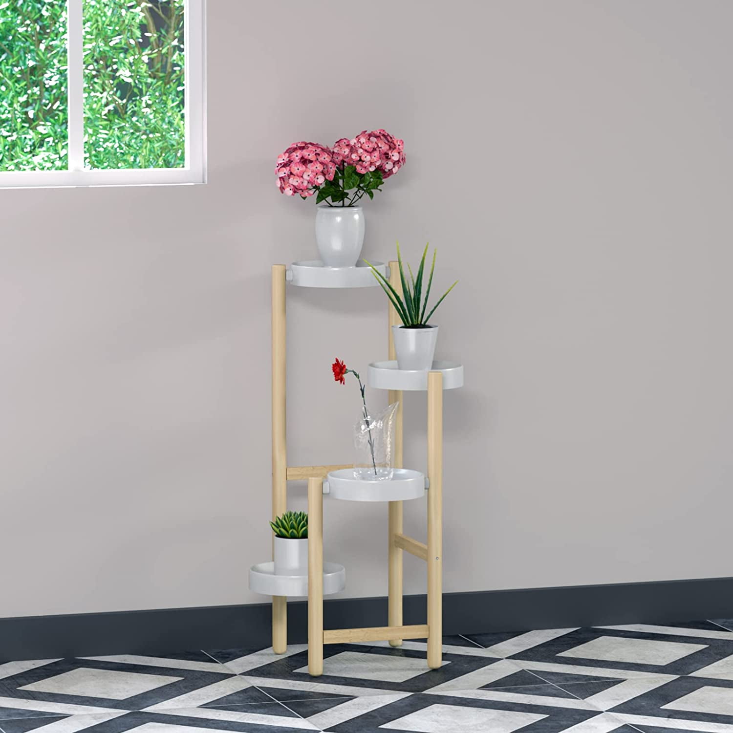 Kadyn Bamboo Plant Holder Indoor - 4 Tier Tall Corner Plant Stand - Flower and Plant Display Rack - Pot Holder Shelf - for Mini Gardens