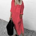 thumbnail image 2 of JUNWELL Shirt Dress Solid Color Side Split Spring Summer Temperament Loose-fitting Long Dress Casual Dress Maxi Dresses, 2 of 6