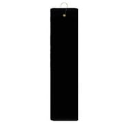 BLACK 100% Cotton Golf Towel High Quality Tri-Fold with Grommet & Hook for Golf Bag 15" x 18"
