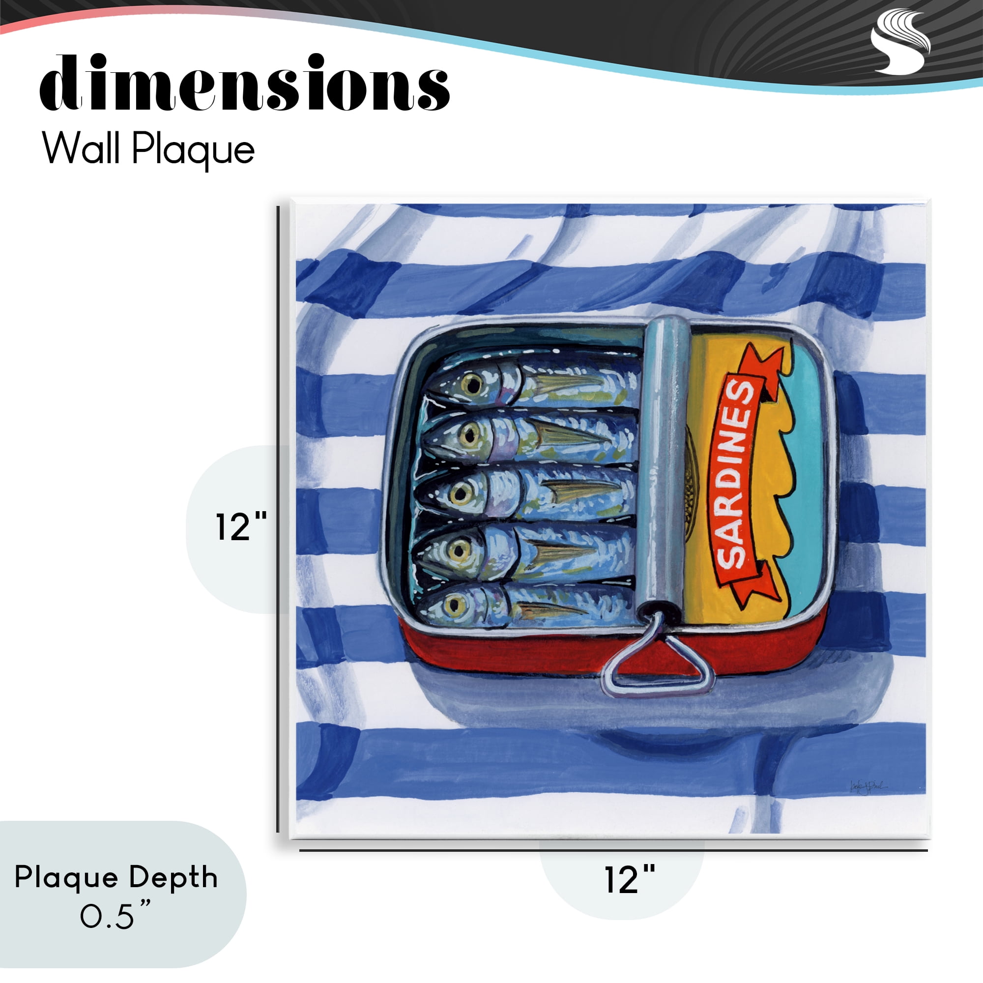 Stupell Industries Sardines On Striped Cloth Wall Plaque Art, design by Kate Jarvik Birch