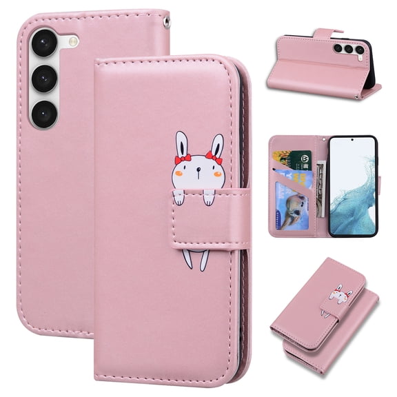 SaniMore for Samsung Galaxy S23 Case, PU Leather Flip Folio Cover with Stand, Card Slots, [Lovely Pet Magnetic Clasp] Full Protetcion Shockproof TPU Wallet Shell for Samsung S23, Rosegold
