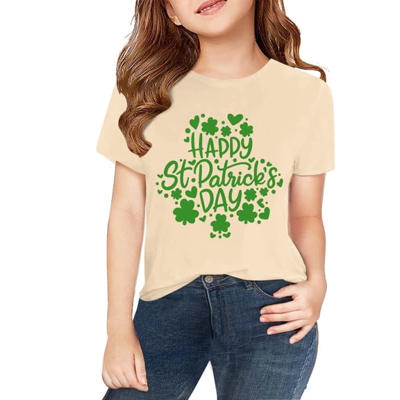 XIMIN St. Patrick's Day Festive Clover-Shaped "Happy" Kids' T-Shirt - Green Graphic, Soft Short-Sleeve Crew Neck Top for Boys & Girls