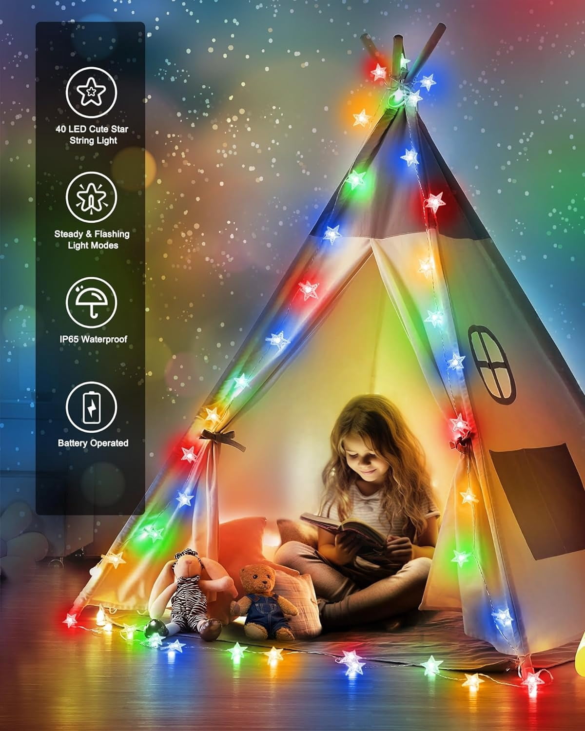 Luces De Estrellas 100 Luces LED Decoraciones Navideñas, Decora Para Casa, 33FT
