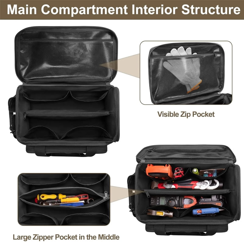 14" Heavy Duty Tactical Tool Bag with Shoulder Strap,Non-Slip Base, Multipurpose Work Organizer