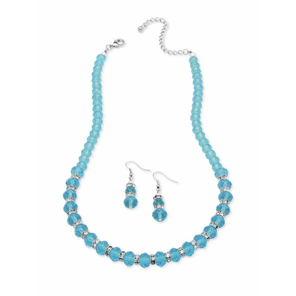PalmBeach Jewelry Beaded Simulated Birthstone Necklace and Earrings Set in Silvertone