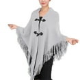 thumbnail image 2 of MSJUHEG Kimonos,Poncho Sweater Women,Cape Coat,Shawl Wraps,Wrap Cardigan,Cape Fringe Horn Buckle Irregular Double Fringe Cape Warm and Thick Gray A, 2 of 7