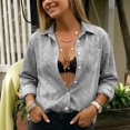 thumbnail image 2 of UDAUDU Denim Shirts Women Crop Tops Long Sleeve Button Down Blouse V Neck Casual Top 2026 Fall Fashion Jackets Gray S, 2 of 8