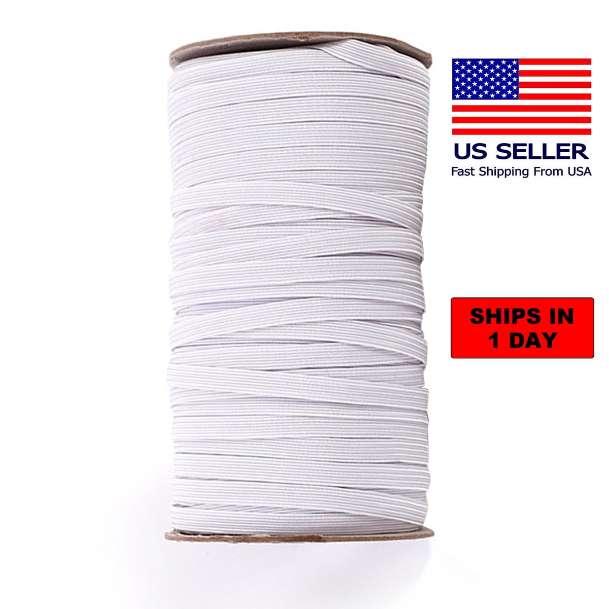 by the yard flat braided elastic elastic for sewing masks 14 white elastic ready to ship from TX 6mm elastic strap
