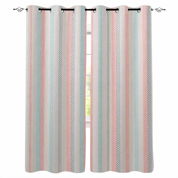 Fsddascl Pink Blue Gray Blackout Curtains for Bedroom/Living Room, Thermal Insulated Kitchen Curtains, Beige Vintage Simple Abstract Stripes Grommet Darkening Window Treatment Drapes 52"x72"x2