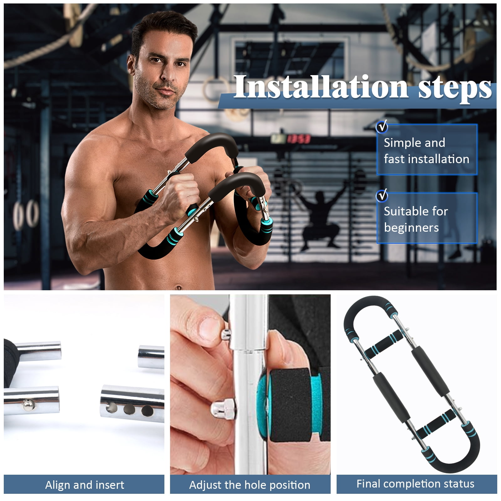 Twister Arm Trainer for Upper Body Workout – 90-160lb Adjustable Resistance Strength Training Bar for Chest, Biceps, Shoulders & Forearms | Home Gym Equipment for Men
